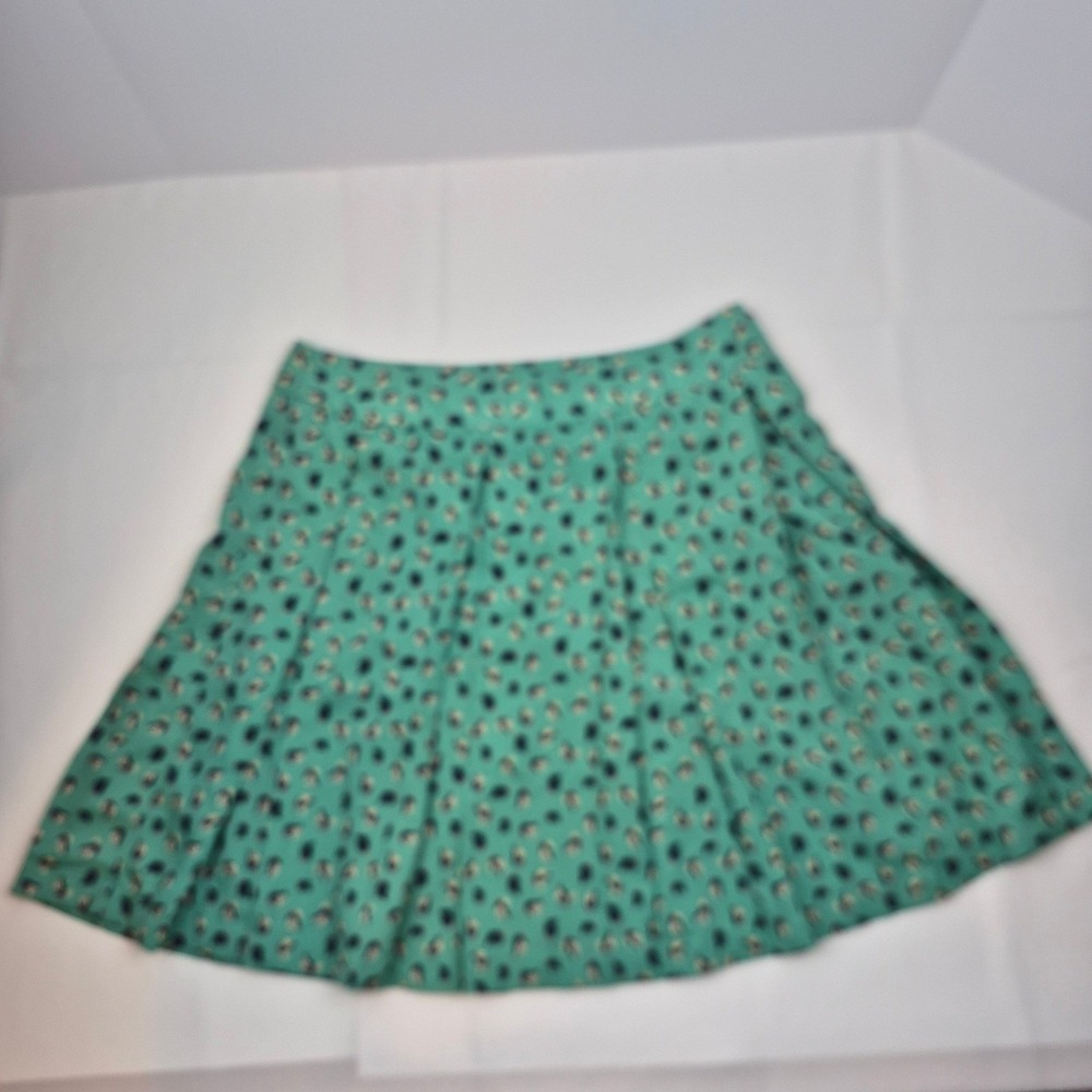 Pleatedโ A-Line Mini Skirt Women's L Mint Green Black Bird Print Whimsical NWT